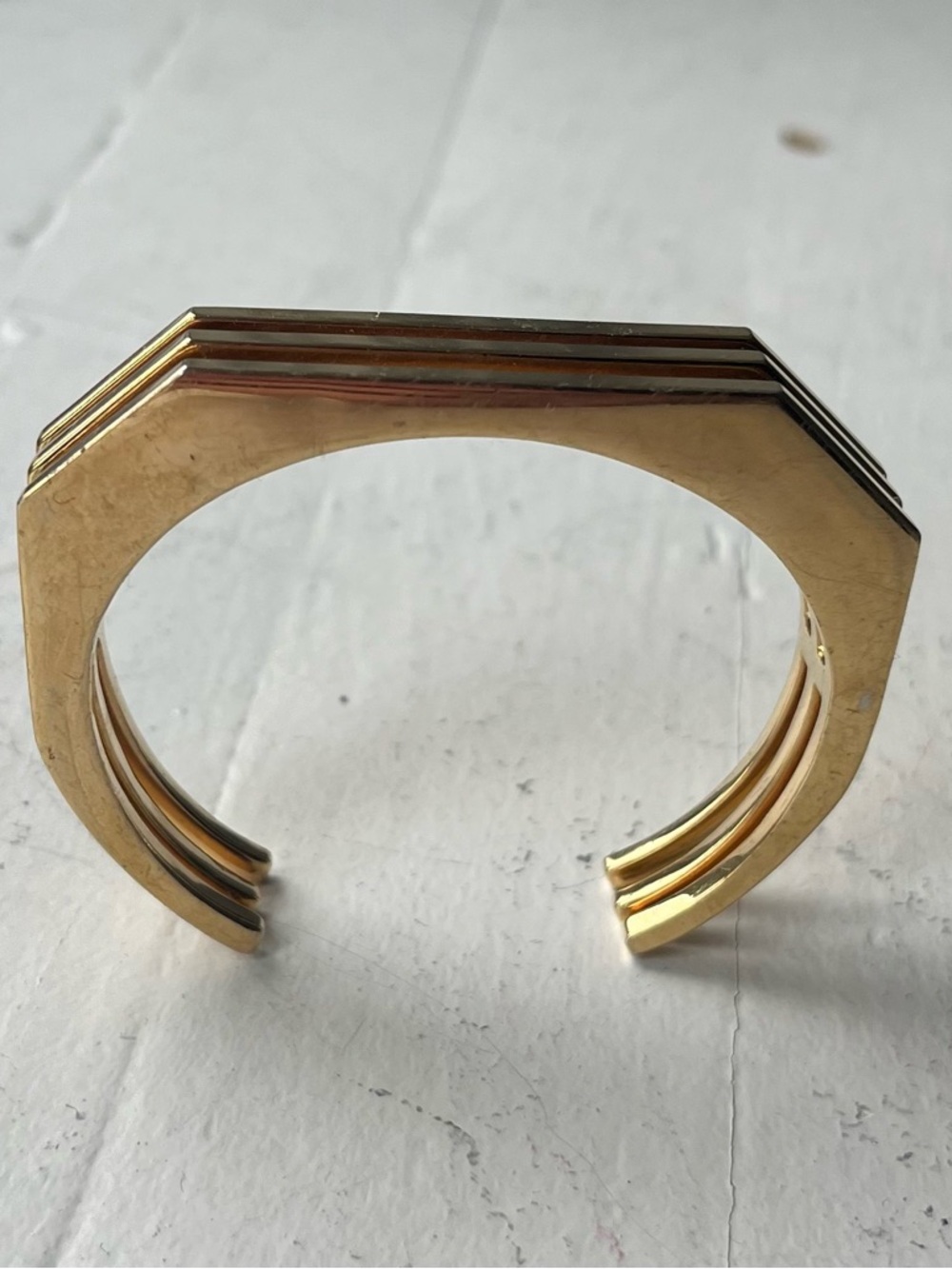 Club Monaco Stacked Gold Tone Geometric Cuff Bracelet - Picture 2 of 5